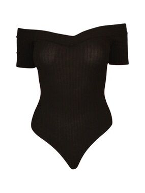 Black off the shoulder ribbed bodysuit